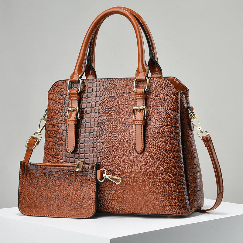 Tamxo™ Crocodile Pattern Top Handle and Handbag, PU Leather Satchel Shoulder Purse