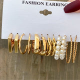 Tamxo™ Gold Pearl Hoop Dangle Earrings Set - Vintage Geometric Twist Circle Jewelry