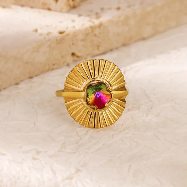 Tamxo™ Colorful Zircon Gold-plated Stainless Steel Chunky Ring for Women's Wedding