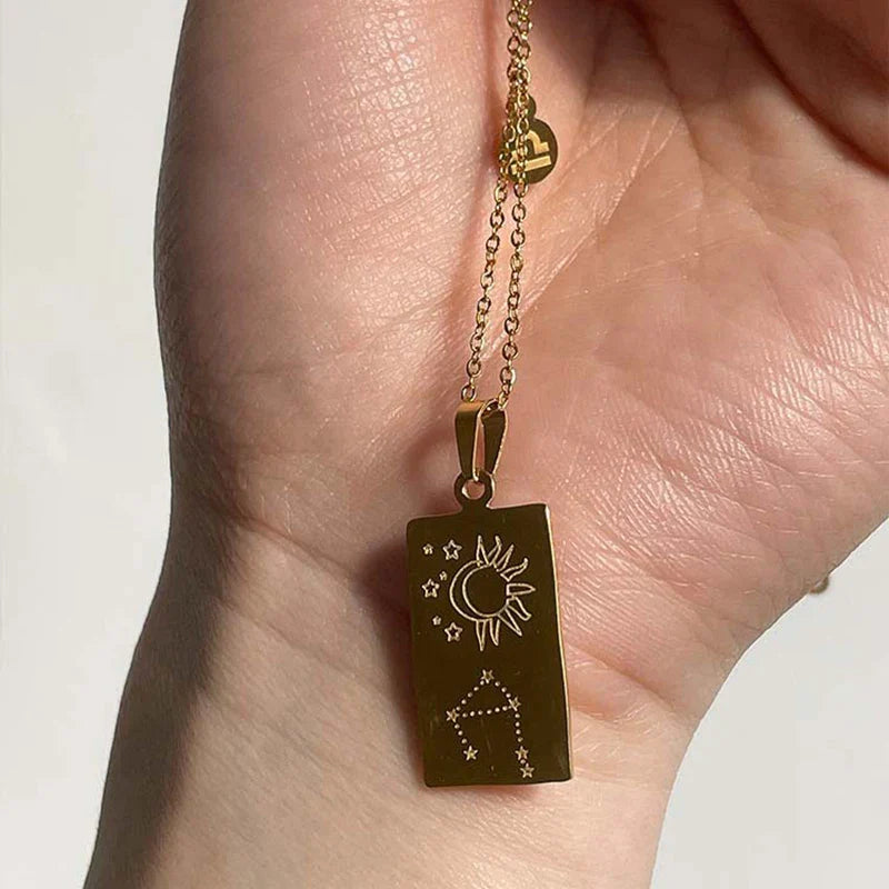 Tamxo™ Zodiac Sign Stainless Steel Square Pendant Necklace for Men Women