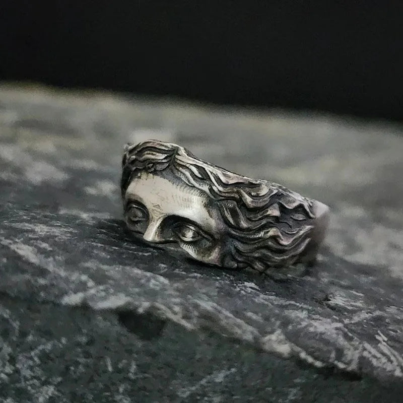 Tamxo™ Venus Mask Ring: Retro Thai Silver Relief, Adjustable Opening, Men's Confessing Gift