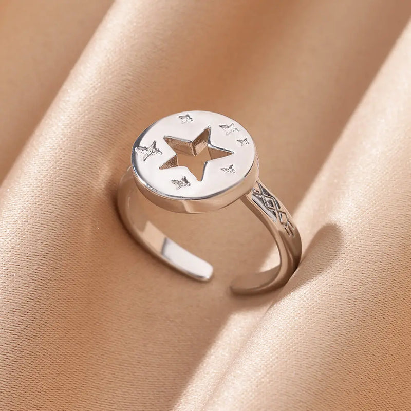 Tamxo™ Retro Cross Pattern Stainless Steel Open Ring for Women, Elegant Wedding Party Jewelry