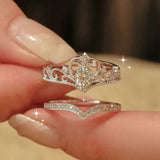 Tamxo™ Sparkling Crown Crystal Rings Set - Women's Adjustable Silvery Queen Jewelry