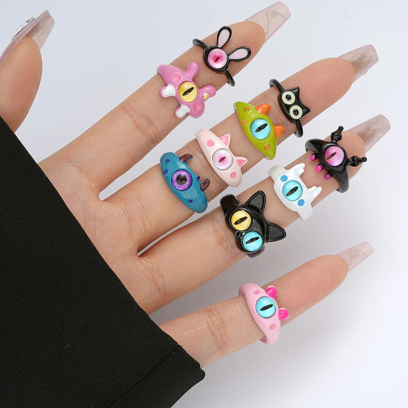 Tamxo™ Colorful Big Eye Cat Monster Punk Rings for Women Men Y2K Fashion Jewelry Gift