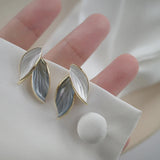 Tamxo™ Grey Leaf Stud Earrings for Women: Trendy Korean Fashion Jewelry 2025