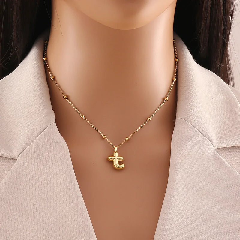 Tamxo™ 14k Gold Plated Initial Letter Pendant Necklace for Women - Ball Chain Jewelry