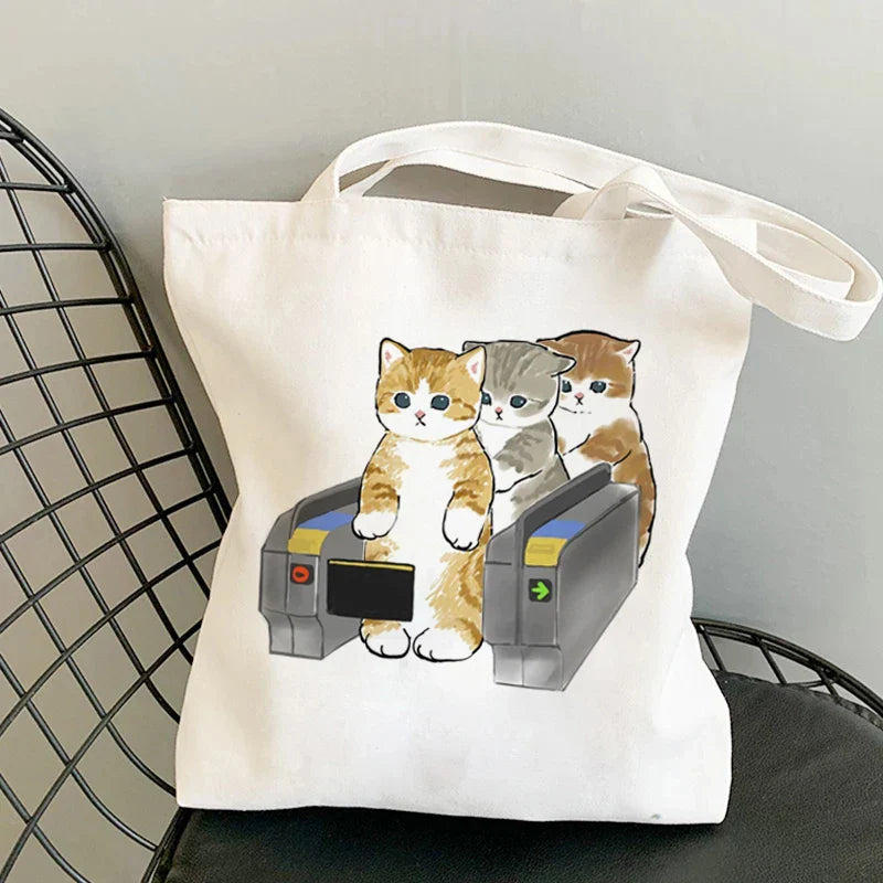 Tamxo™ Kawaii Cats Cartoon Manga Tote Bag – High Capacity Canvas Shoulder Bag
