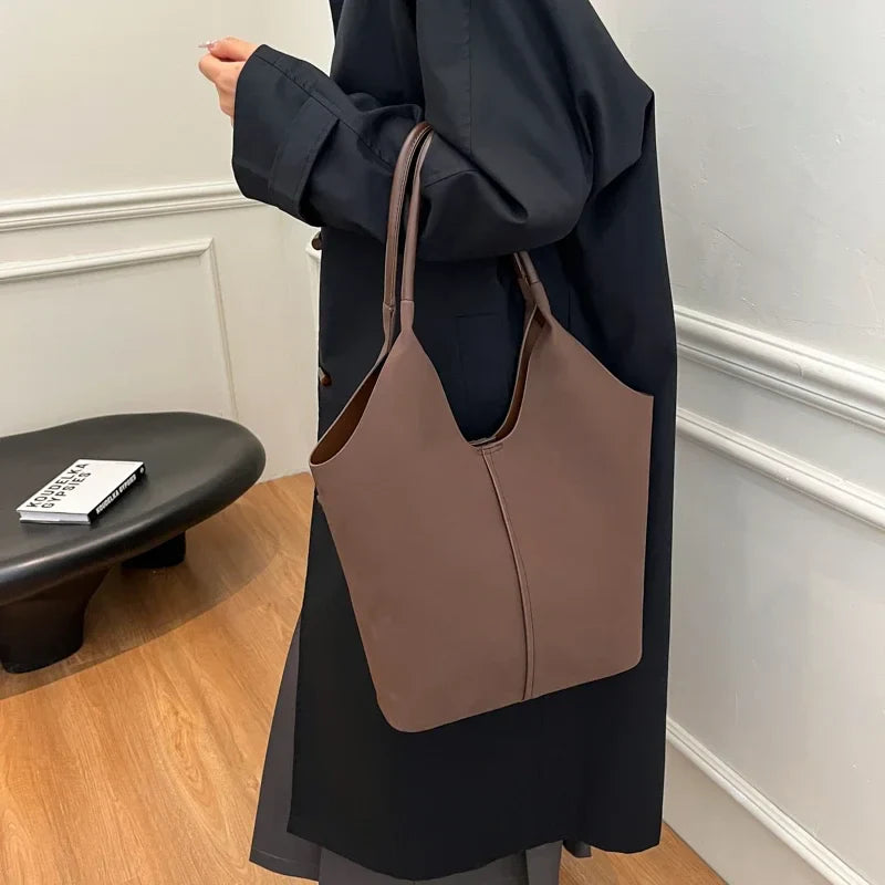 Tamxo™ Solid Color PU Buckle Tote Bag: Stylish, Spacious, Versatile Shoulder Handbag