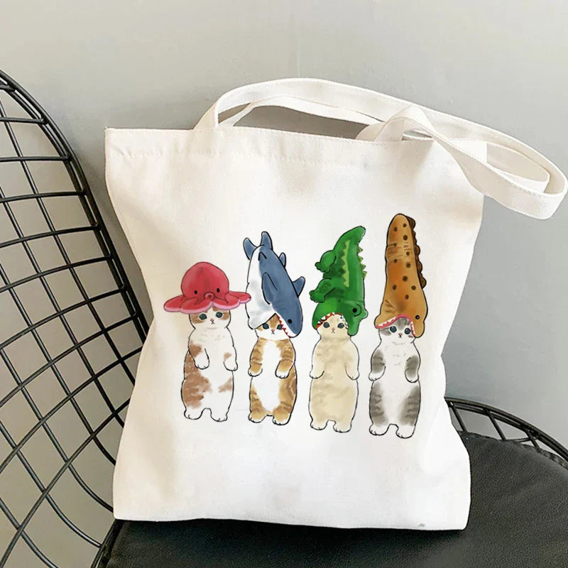 Tamxo™ Kawaii Cats Cartoon Manga Tote Bag – High Capacity Canvas Shoulder Bag