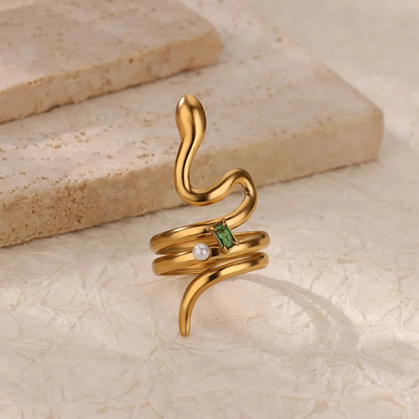 Tamxo™ Zircon Snake Heart Gold Open Ring - Wedding Jewelry for Women