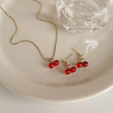 Tamxo™ Red Zircon Cherry Leaf Stud Earrings - Fashion Crystal Dangle Jewelry