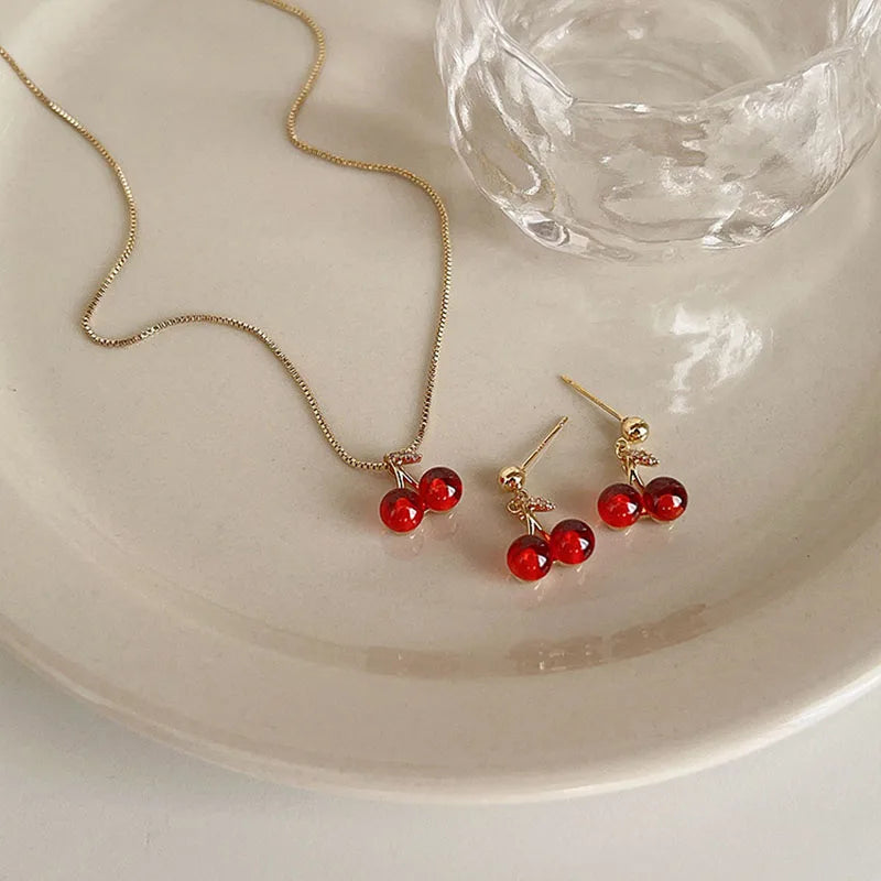 Tamxo™ Red Zircon Cherry Leaf Stud Earrings - Fashion Crystal Dangle Jewelry