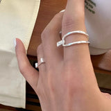 Tamxo™ 925 Sterling Silver Hollowed Out Geometric Ring – Overlapping Design for Women