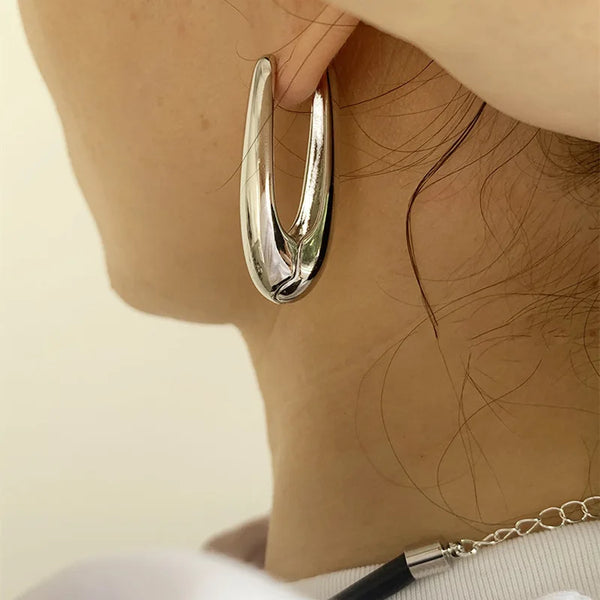 Tamxo™ Gold Oval Hoop Earrings: Women's Fashion Metal Geometric Ear Buckle 2024 Trends