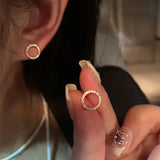 Tamxo™ Crystal Gold Circle Stud Earrings: Delicate Minimalist Fashion Jewelry for Women