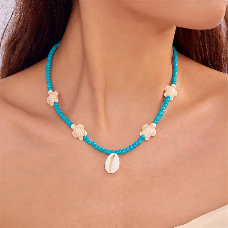 Tamxo™ Colorful Sea Turtle Shell Beads Necklace for Women, Summer Beach Party Jewelry