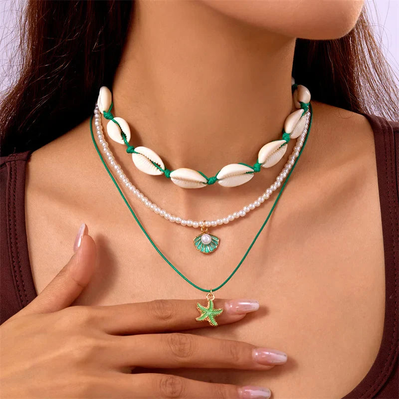 Tamxo™ Boho Ocean Starfish Shell Pearl Necklace Set for Women - Choker Party Jewelry