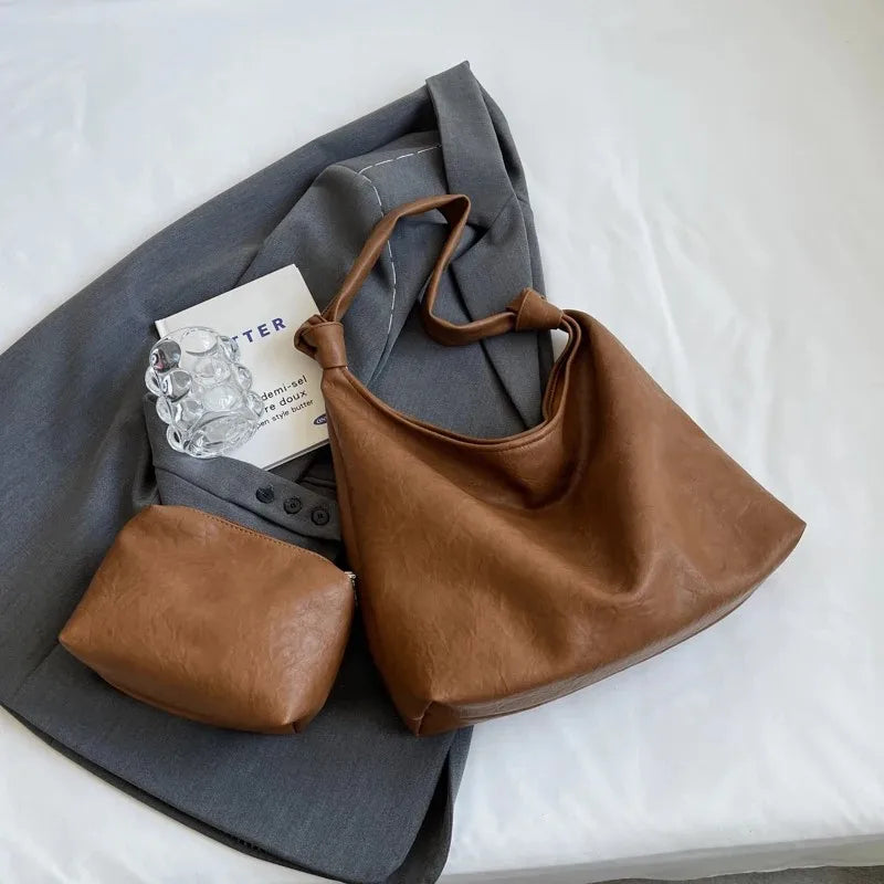 Tamxo™ Luxury Brown Leather Tote Bag Women Large Capacity Shoulder Handbag