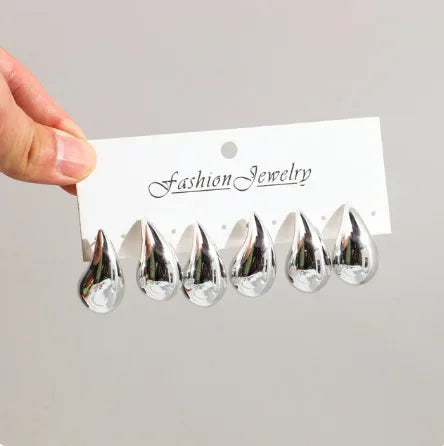 Tamxo™ Metallic Acrylic Tear Drop Earrings Set - Chunky Hoops, Lightweight, 3 Pairs
