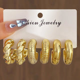 Tamxo™ Geometry Gold Hoop Earrings Set, 6Pcs Twisted C-Shaped Hypoallergenic Jewelry