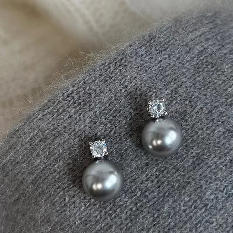 2024 Tamxo™ Gray Zircon Pearl Stud Earrings: Korean Fashion Water Drop Crystal Jewelry