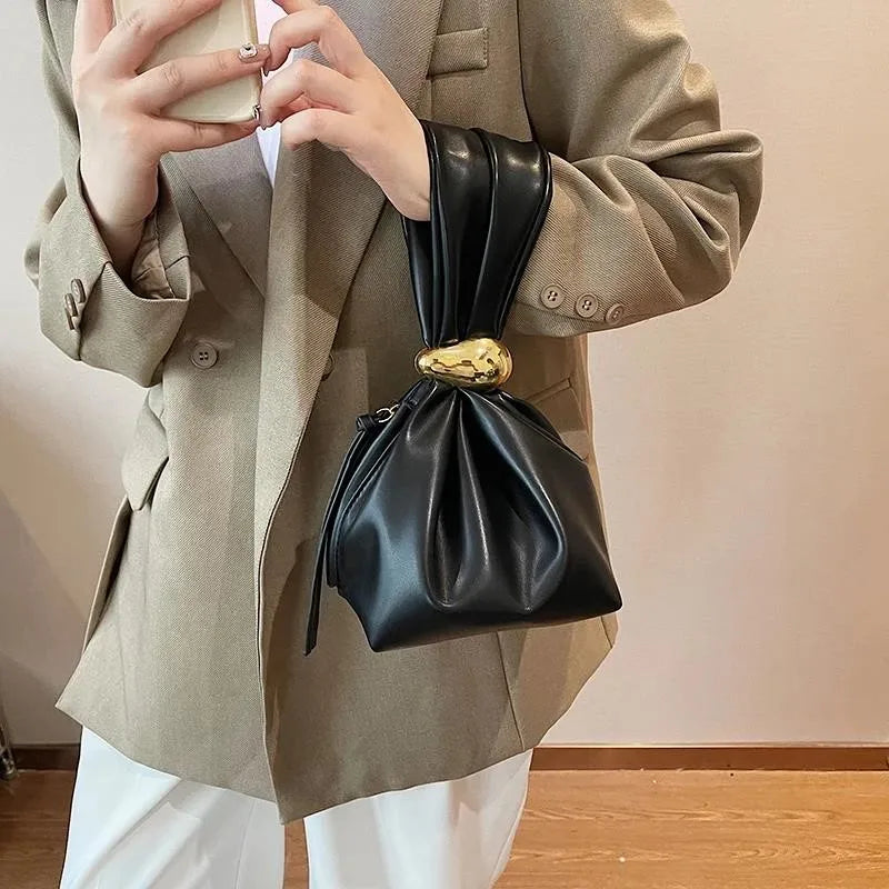 Tamxo™ Mini PU Leather Handbag for Women: 2024 New Korean Fashion Solid Retro Casual Bucket Bag.