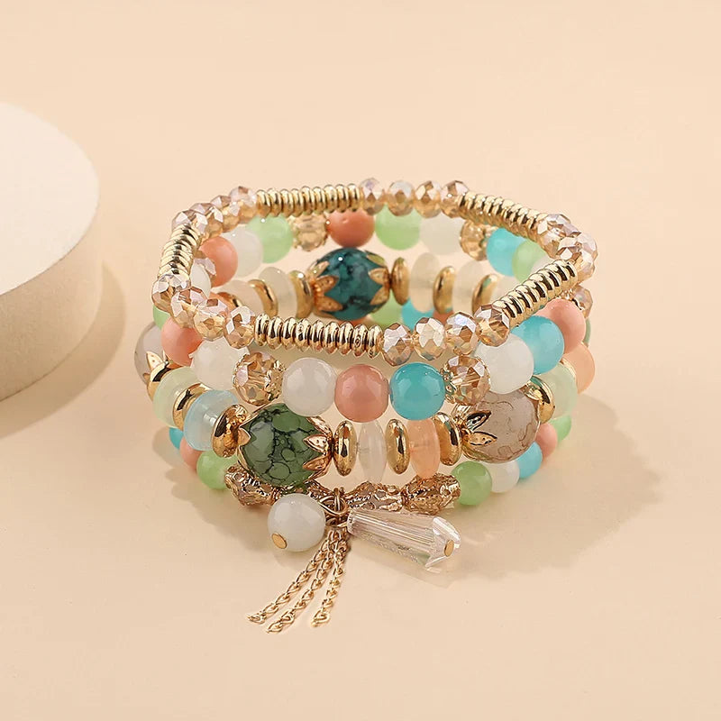 Bohemian Pink Tassel Bracelet Set with I Love You Charm by Tamxo™