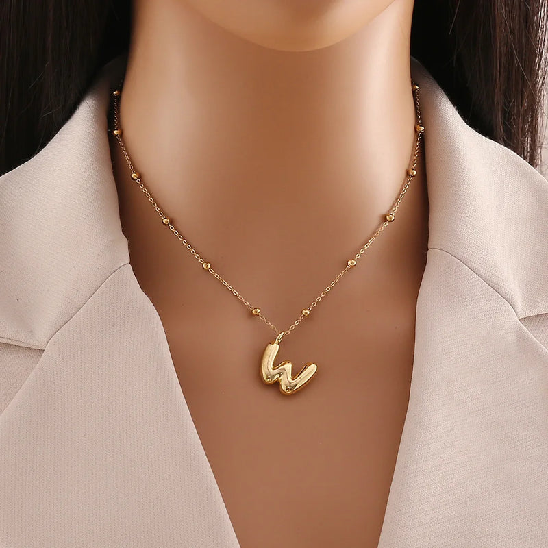 Tamxo™ 14k Gold Plated Initial Letter Pendant Necklace for Women - Ball Chain Jewelry
