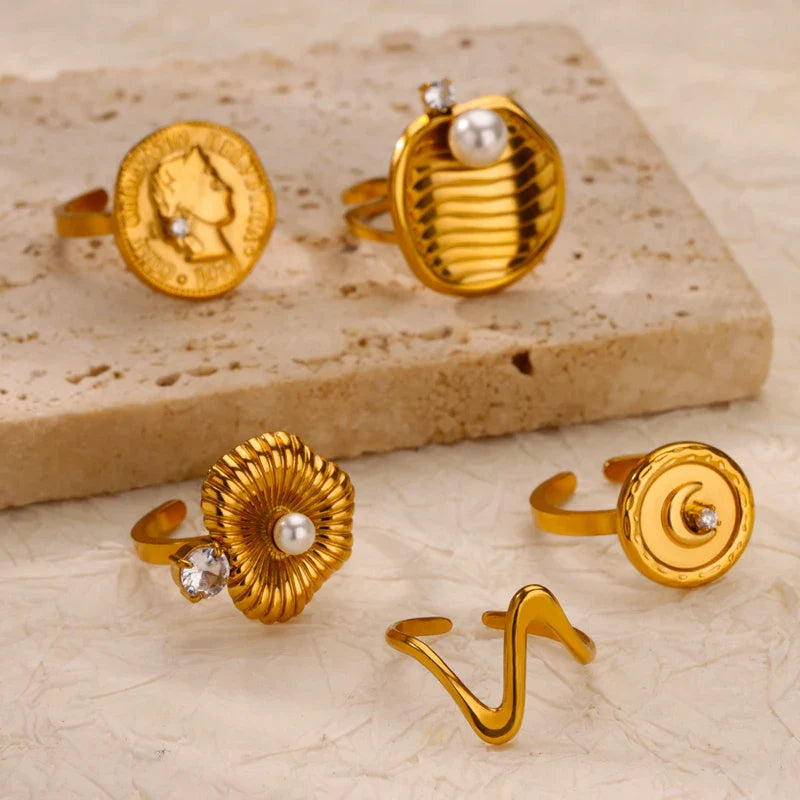Tamxo™ Goddess Avatar Coin Stainless Steel Ring - Gold Color Wedding Jewelry for Women