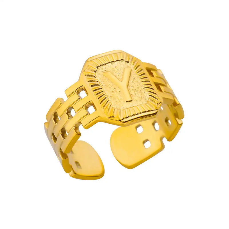 Tamxo™ Vintage Gold Plated Initial Letter Stainless Steel Women's Rings
