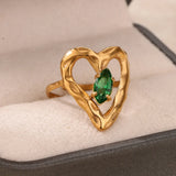 Tamxo™ Heart Emerald Zircon Stainless Steel Ring for Women Wedding Chunky Jewelry