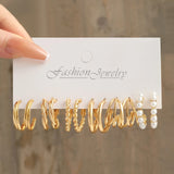 Tamxo™ Gold Pearl Hoop Dangle Earrings Set - Vintage Geometric Twist Circle Jewelry