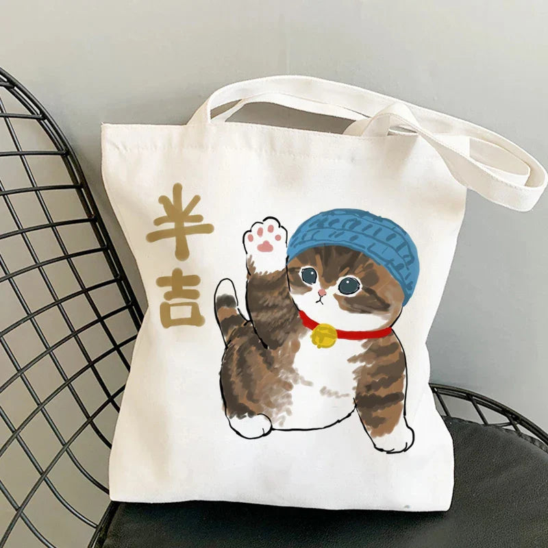 Tamxo™ Kawaii Cats Cartoon Manga Tote Bag – High Capacity Canvas Shoulder Bag
