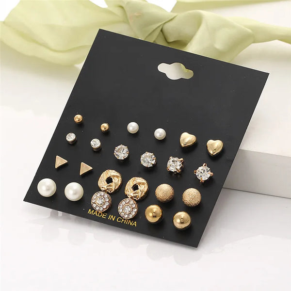 Tamxo™ 12 Pairs Cute Crystal Heart Stud Earrings Set for Women Wedding Jewelry