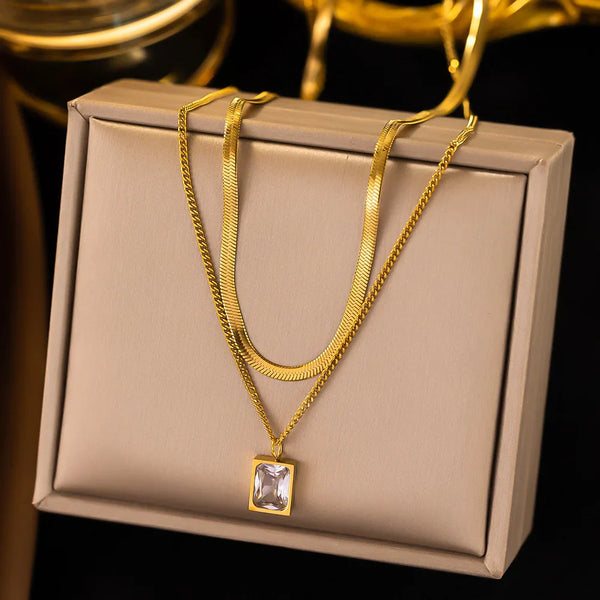 Tamxo™ Gold CZ Heart Pendant Necklace Stainless Steel Geometric Choker Jewelry
