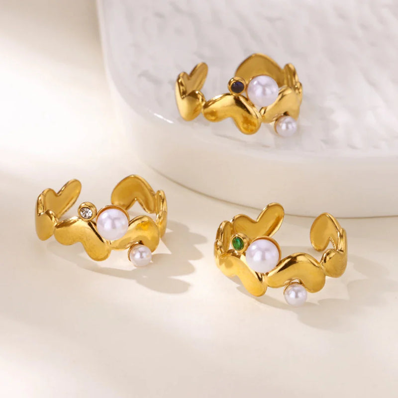 Tamxo™ Multi Heart Zirconia Ring Set - Elegant Golden Wedding Jewelry