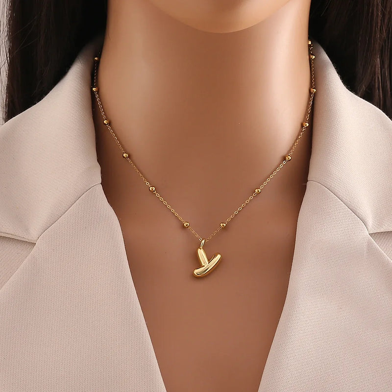 Tamxo™ 14k Gold Plated Initial Letter Pendant Necklace for Women - Ball Chain Jewelry