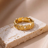 Maple Leaf Stainless Steel Ring in Gold for Women by Tamxo™