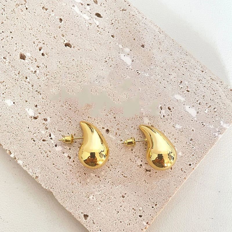 Tamxo™ Chunky Dome Drop Earrings - Gold Plated Stainless Steel Teardrop Statement Jewelry