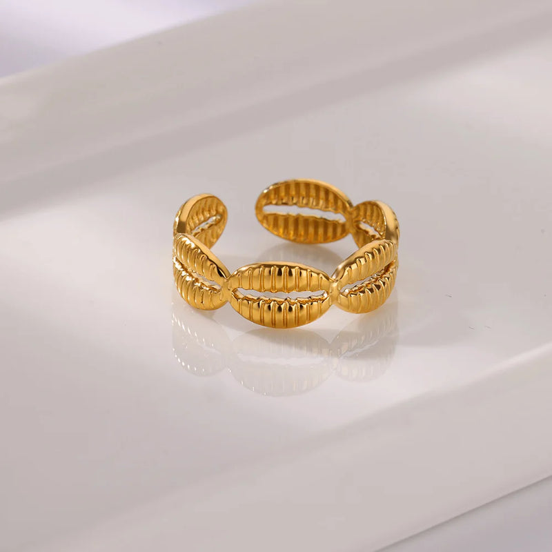 Tamxo™ Gold Stainless Steel Shell Charm Ring Women Wedding Jewelry Daily Accessories