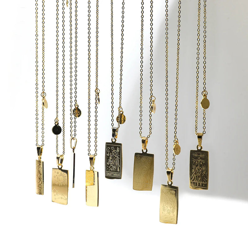 Tamxo™ Zodiac Sign Stainless Steel Square Pendant Necklace for Men Women