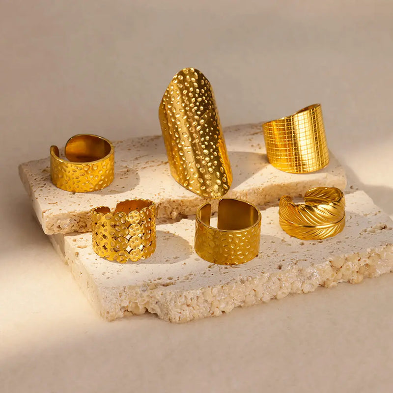 Tamxo™ Gold Wide Band Ring Women Vintage Waterproof Jewelry Party Gift