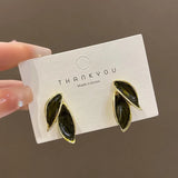 Tamxo™ Grey Leaf Stud Earrings for Women: Trendy Korean Fashion Jewelry 2025
