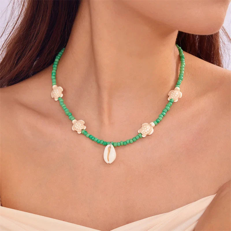 Tamxo™ Colorful Sea Turtle Shell Beads Necklace for Women, Summer Beach Party Jewelry