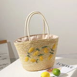 Tamxo™ Lemon Embroidered Straw Tote Bag: Bohemian Summer Handbag for Women