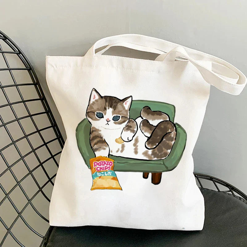 Tamxo™ Kawaii Cats Cartoon Manga Tote Bag – High Capacity Canvas Shoulder Bag