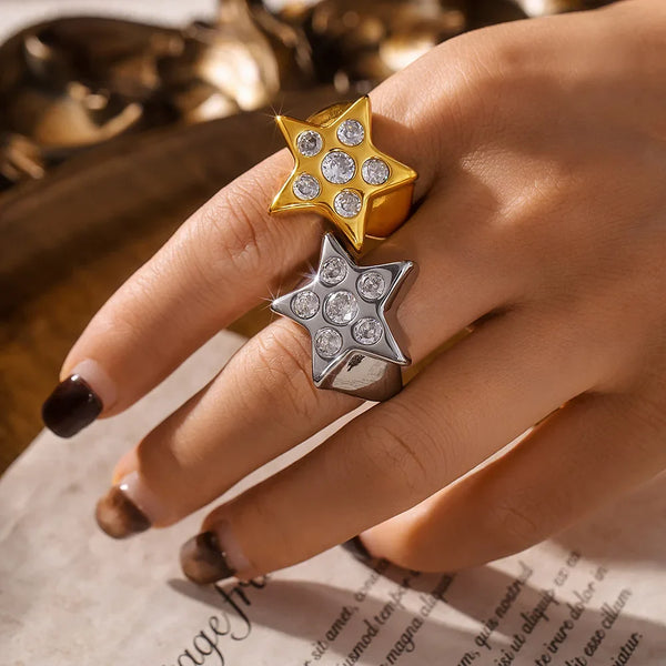 Tamxo™ Zirconia Ring: Luxury Stainless Steel Open Finger Ring for Women