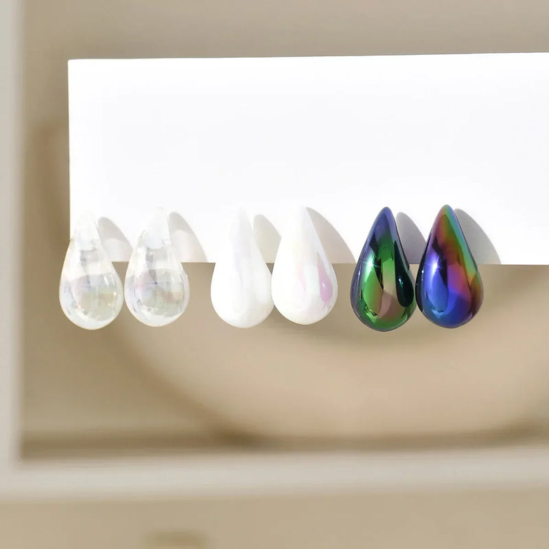 Tamxo™ Metallic Acrylic Tear Drop Earrings Set - Chunky Hoops, Lightweight, 3 Pairs