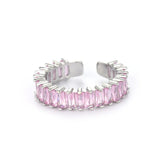 Tamxo™ Colorful Zircon Stainless Steel Open Finger Ring for Women, Silver Tone, Wedding Jewelry