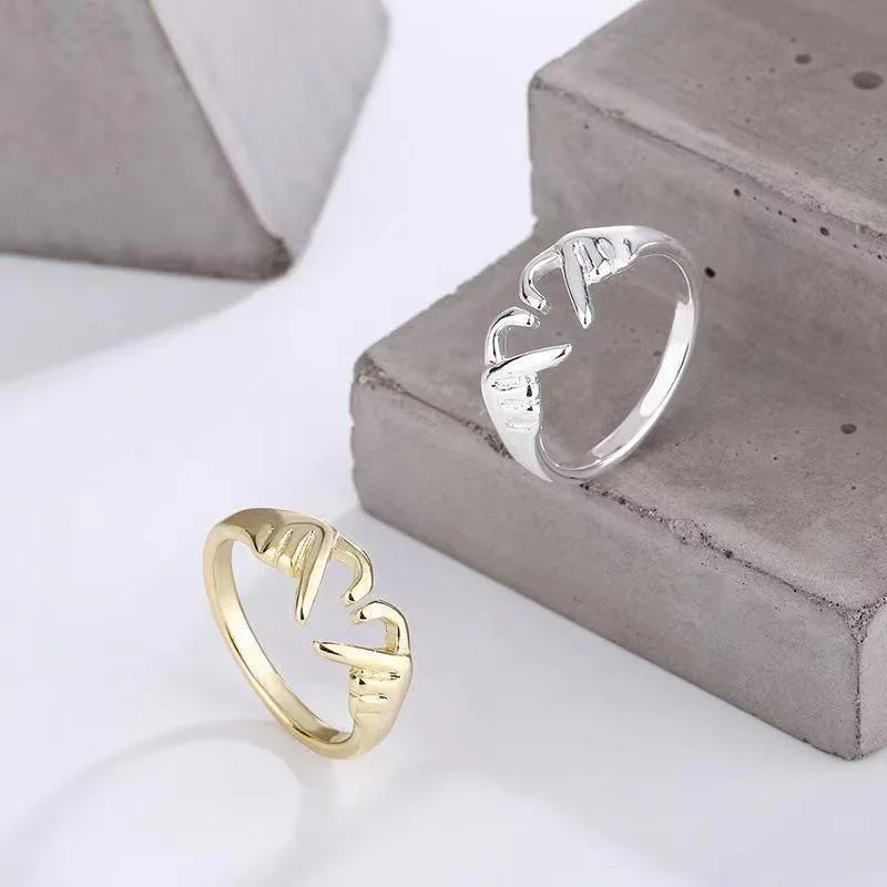 Tamxo™ Romantic Love Hand Heart Ring Silver Adjustable Couples Rings